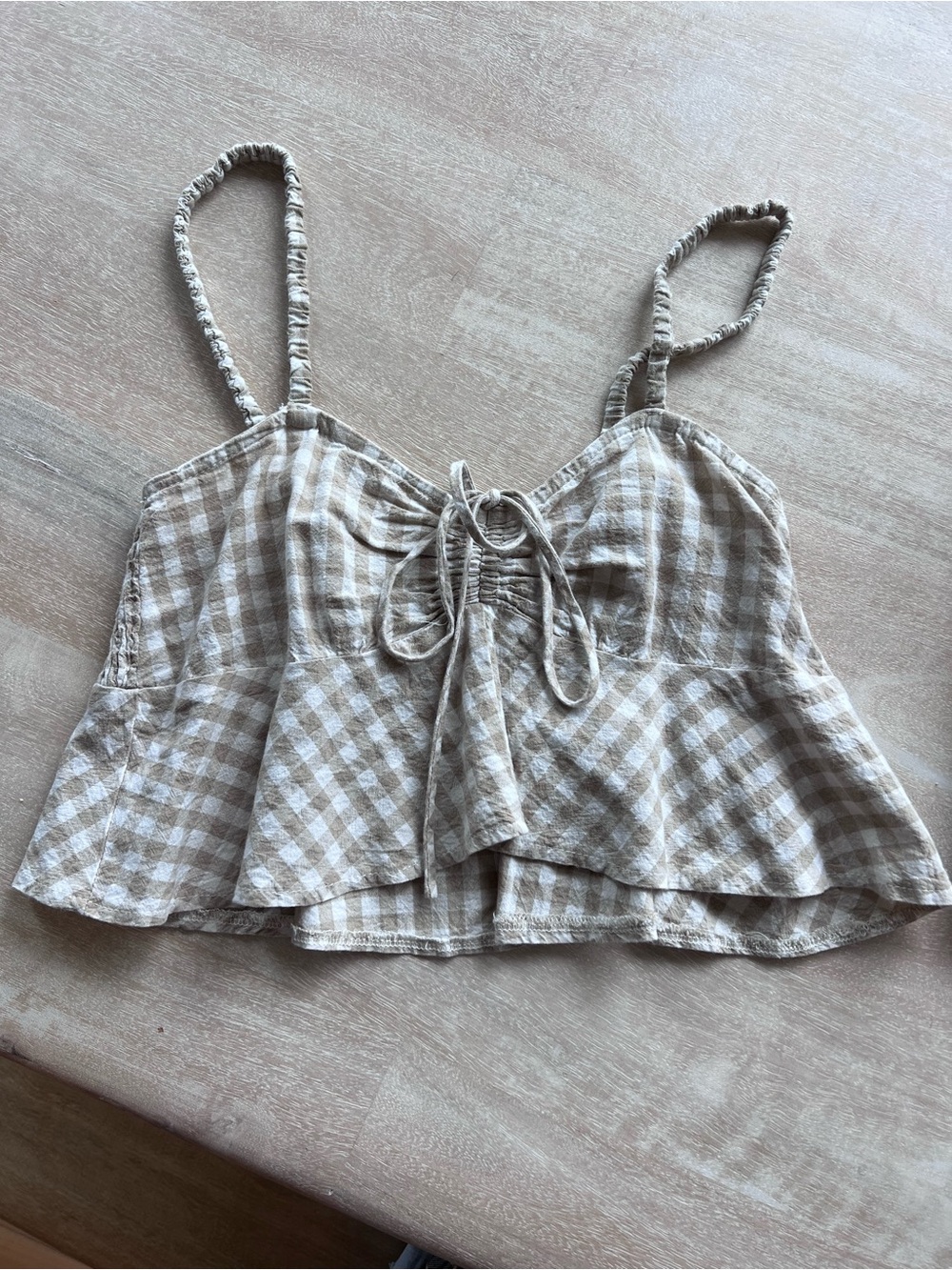Together Beige Gingham Tie-Front Crop tank